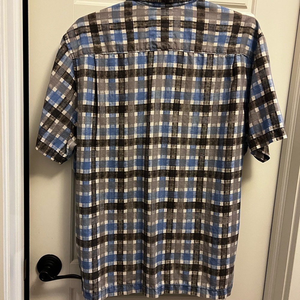 Tommy Bahama Blue and Gray Plaid Short-Sleeve Camp Shirt - Picture 4 of 5